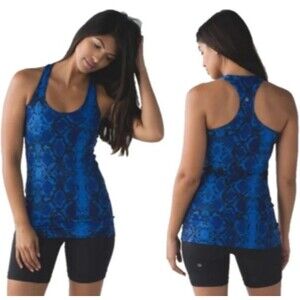 Lululemon Cool Racerback Women Sz 6/8 Sapphire Blue Ziggy Snake Reptile Tank Top